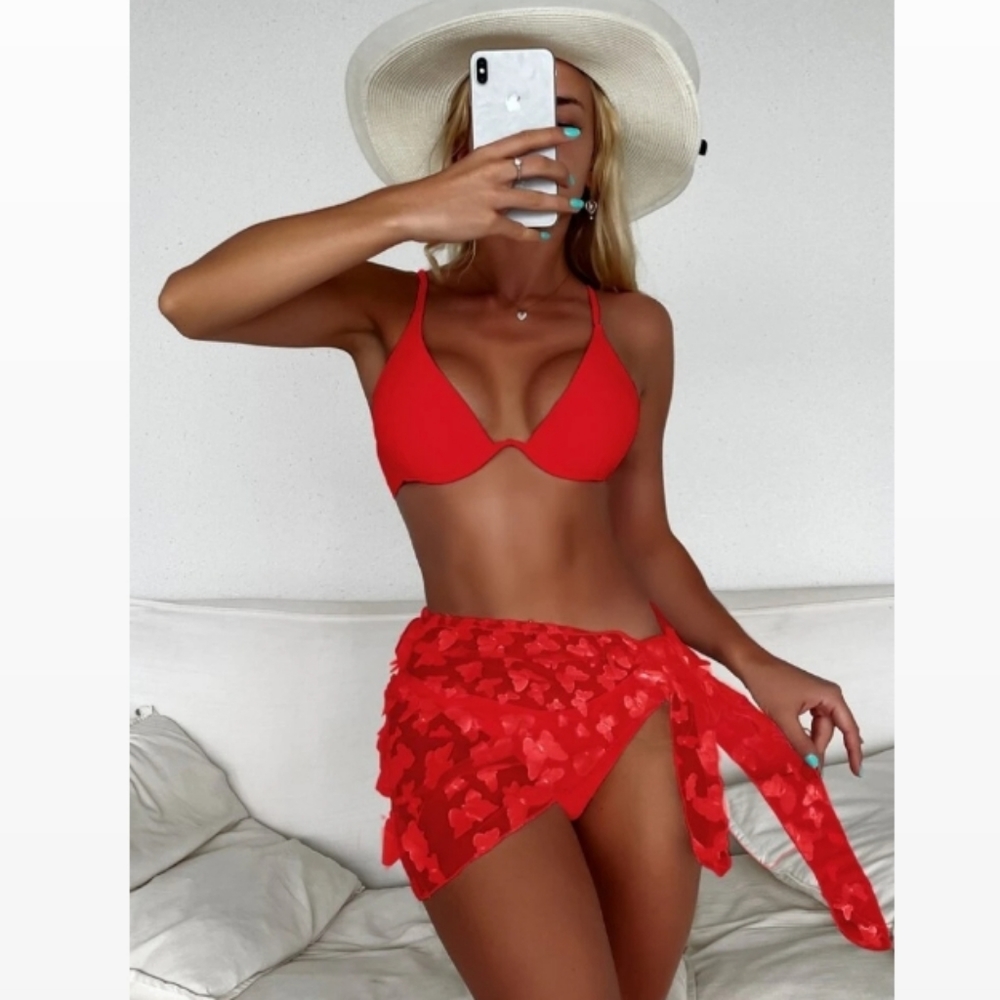 Red 3 piece bikini